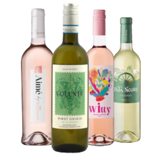 Witty vinho verde rosé, Aime by Aime roquesante rosé, Volunte pinot grigio of Pata Negra verdejo